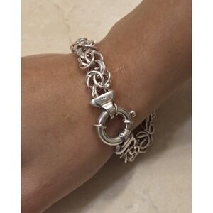 Vintage Italian Sterling Silver Byzantine Bracelet Oversized Chunky Clasp 8.5"